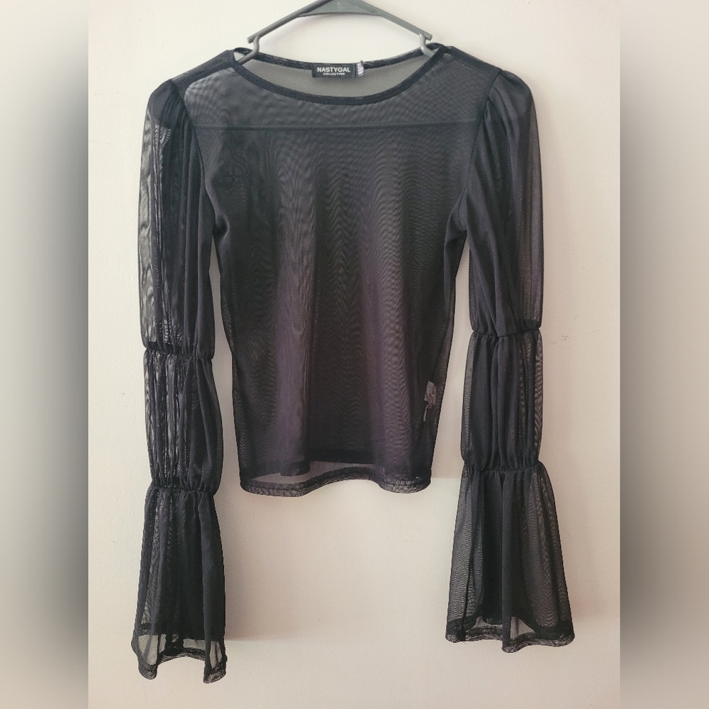 Sheer Flared Sleeve Top